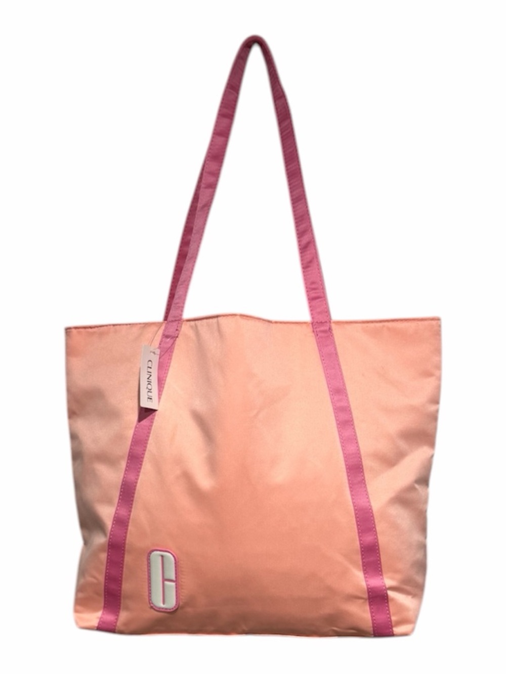 Clinique Peach and Pink Nylon Tote with Logo Patch